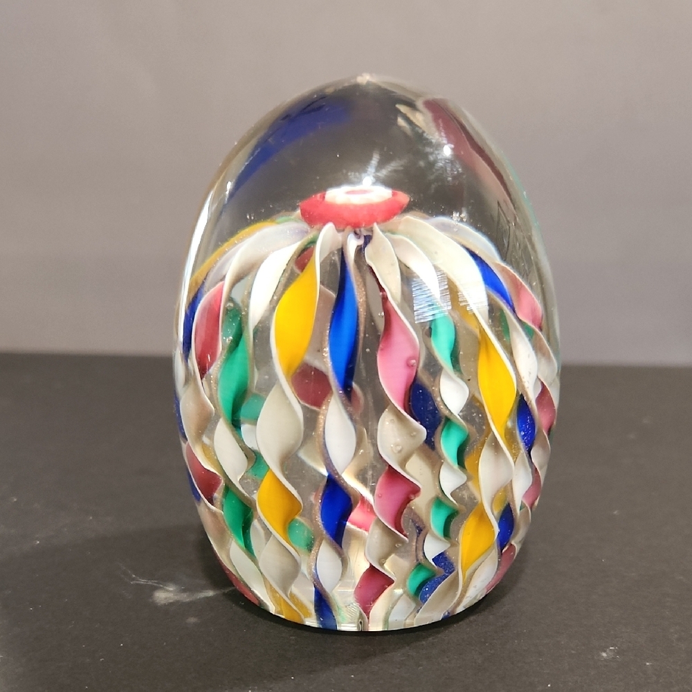 MURANO Multi Colored Twisted Ribbon/Millefiori Hand Blown Art Glass Paperweight - Picture 2 of 11